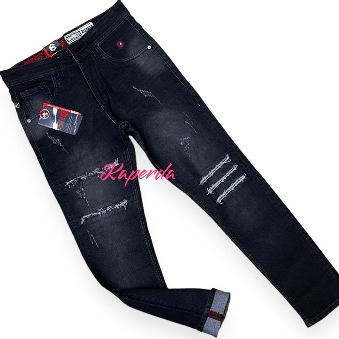 Cmjee Celana Panjang Jeans Pria Sobek Tidak Tembus Bordir Skinny Slim-fitting Santai Ripped Lembut M