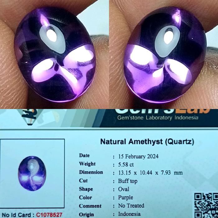 NATURAL AMETHYST QUARTZ KECUBUNG UNGU TOP LUSTER GOOD COLOR ORIGIN INDONESIA MEMO GLI LAB