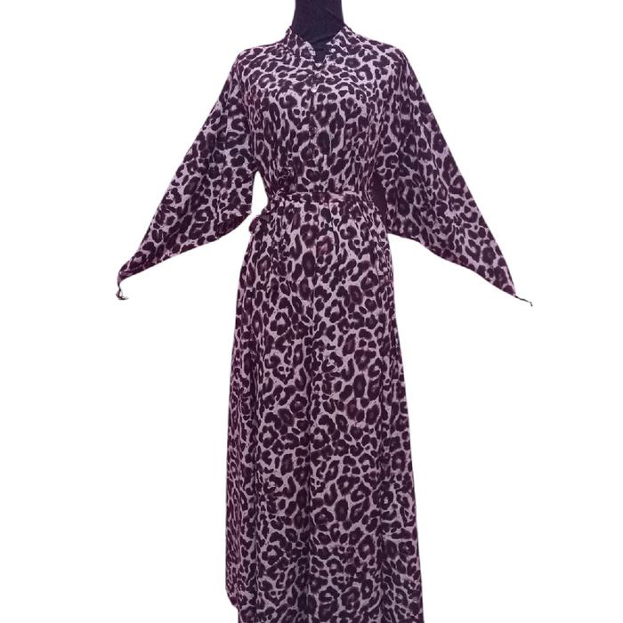 Kaftan Motif Macan Bahan Ceruti Halus Premium untuk Wanita Muslim