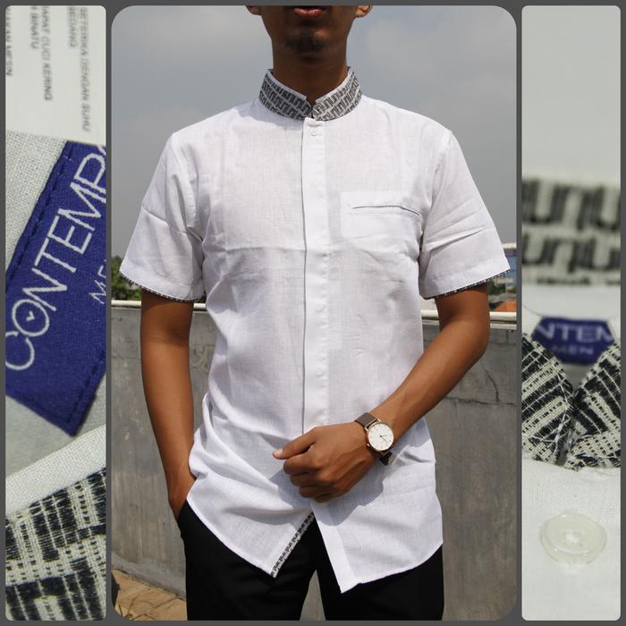 Baju Koko Pria Contempo Lengan Pendek Putih Polos Kerah Motif
