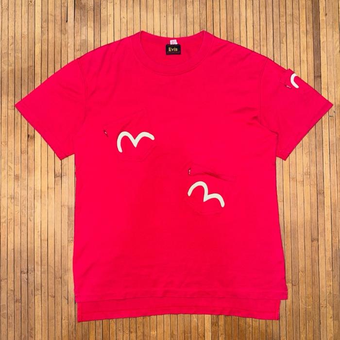 JAPANESE EVISU YAMANE DAICOCK RED MULTIPOCKET SELVEDGE SHORTS SLEEVE TSHIRT
