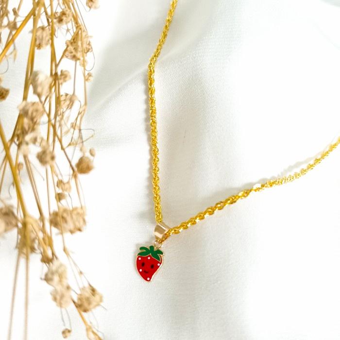 Y&Y Aksesoris Anak Perempuan Lapis Emas Motif Stroberi DAPAT1 SET GELANG TANGAN CINCIN ANTING DAN KA