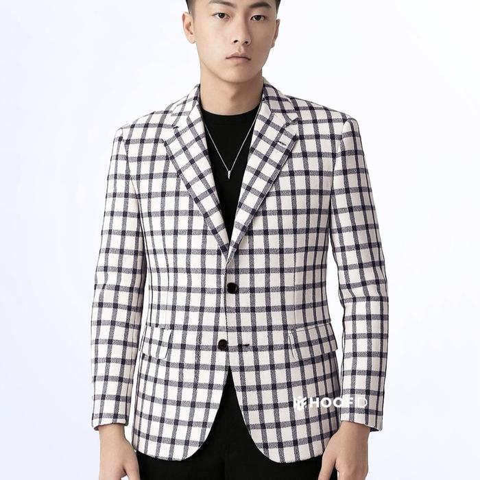 HOOFID Blazer Kotak Tweed  Pria Casual slimfit
