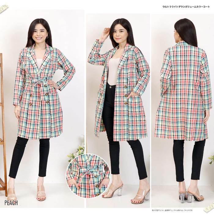 LONG BLAZER MOTIF KOTAK MINT / BLAZER WANITA PANJANG