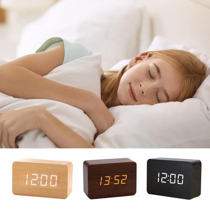 Alarm Clock with Time Digital Wooden Clock Desk Clock Alarm Clock
