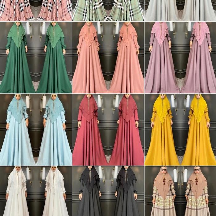 Asta mode gamis satu set plus hijab seruty Muslim