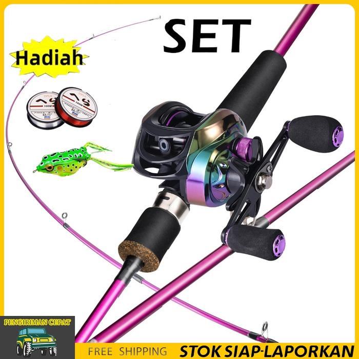 Joran pancing 1 set/1 set joran dan reel bc/Ungu Joran BC Set UL Carbon Pancingan Set Lengkap Joran