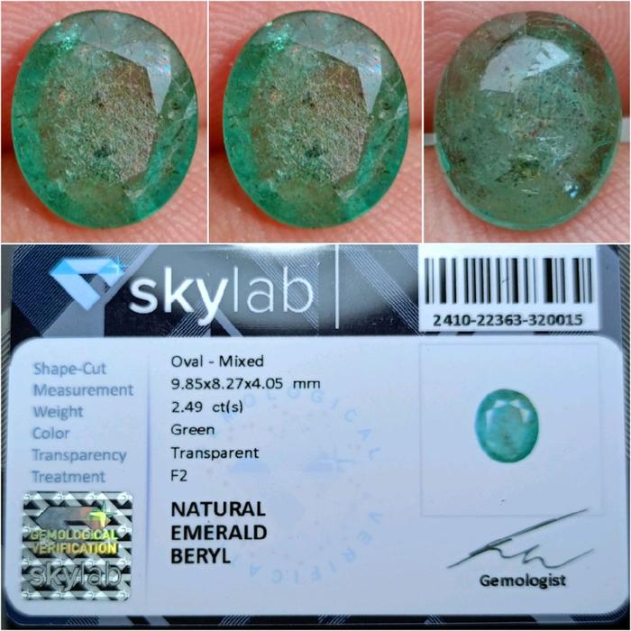 Natural Emerald Beryl 2.49 Carats F2 (Treatment Normal Oiled) Green Memo SKYLAB