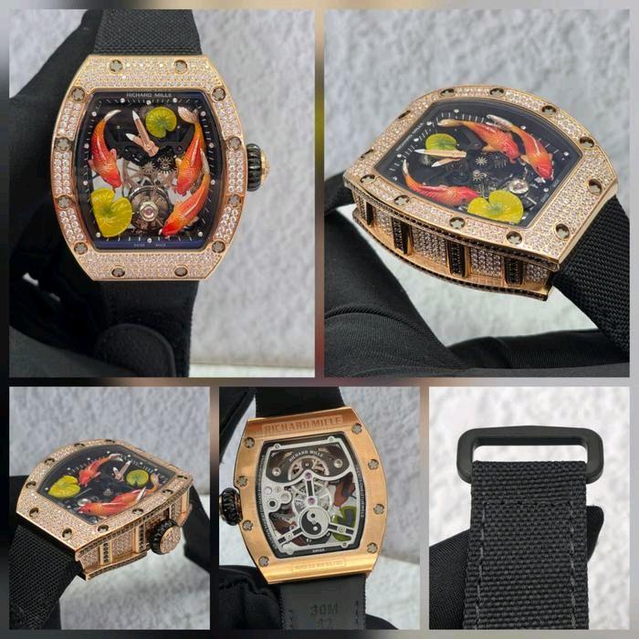 JAM TANGAN HwRICHARD*MILLE RM10 KOI MANUAL WINDING SWISS RMF AUTOMATIC DIAMOND DIA ROSE