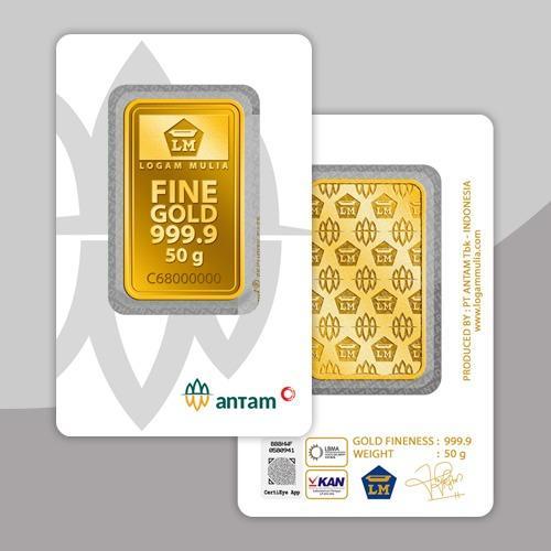 Promo 50 GR (GRAM) GOLDBAR/LOGAM MULIA/LM/EMAS BATANGAN ANTAM BERSERTIFIKAT - Certieye 2024