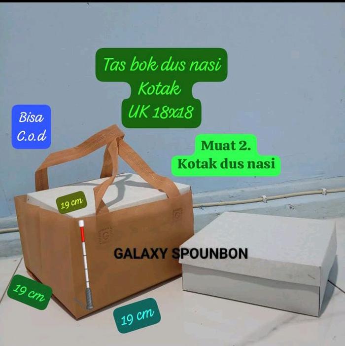 isi 12 tas. tas kotak makan. UK 18x18. muat 2 bok dus nasi. gramasi 65 tebal. Setok Redy banyak warn