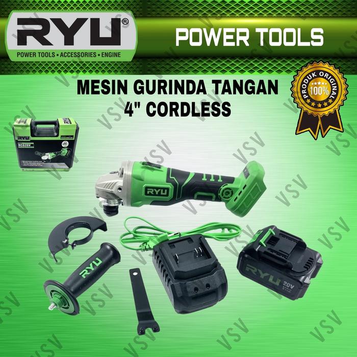 RYU RCG20V Mesin Gurinda Tangan 4" Cordless Angel Grinder Mesin gerinda baterai