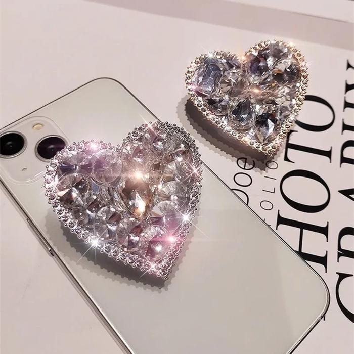 3D Cute Diamond Heart Shape Folding Finger Ring Griptok Phone Holder for IPhone 16 Support Socket Po