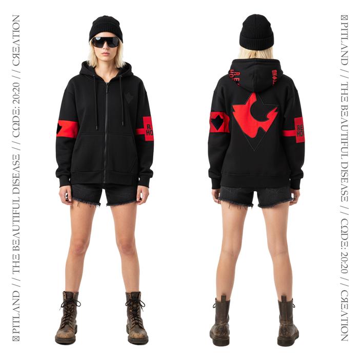 PITLAND Hoodie Zipper Klasik "Red House" Unisex Bahan Cotton Fleece 330 gsm Paket Eksklusif Tas Body