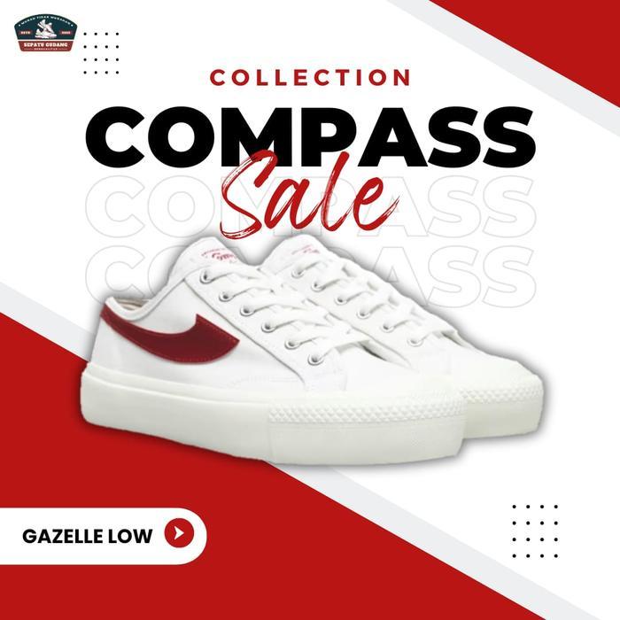 New Arrival Sepatu Compass Gazelle Low Putih Merah Berkualitas Canvas Casual Kasual Pria Shoes
