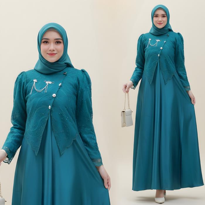 Dress Sahara Gamis Wanita Premium Brukat Mewah Elegan Baju Remaja Simpel Trend Lebaran Terbaru 2026