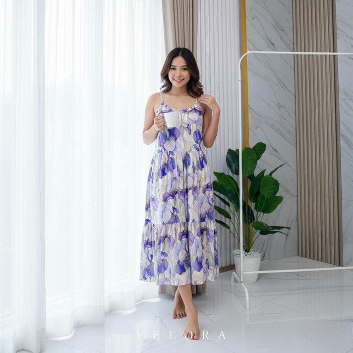 Velora Wear Daster Tali Kecil Motif Floral | Daster Modern Tali Kecil | Daster Baju Tidur Bahan Rayo
