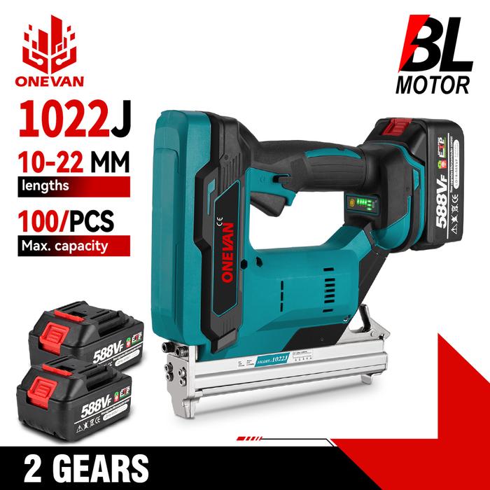 ONEVAN Brushless Electric Nail Gun 1022J Cordless Stapler Framing Nailer Tacker Furniture Tool Lithi