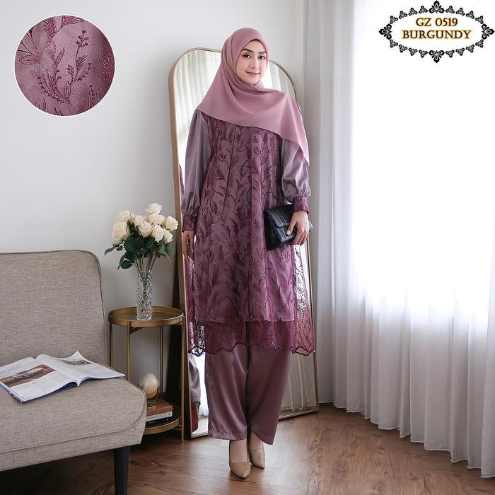 Setelan Celana Brukat Tille Burgundy Setcel Brukat Burgundy Setcel Brukat Remaja Setcel Brukat Jumbo