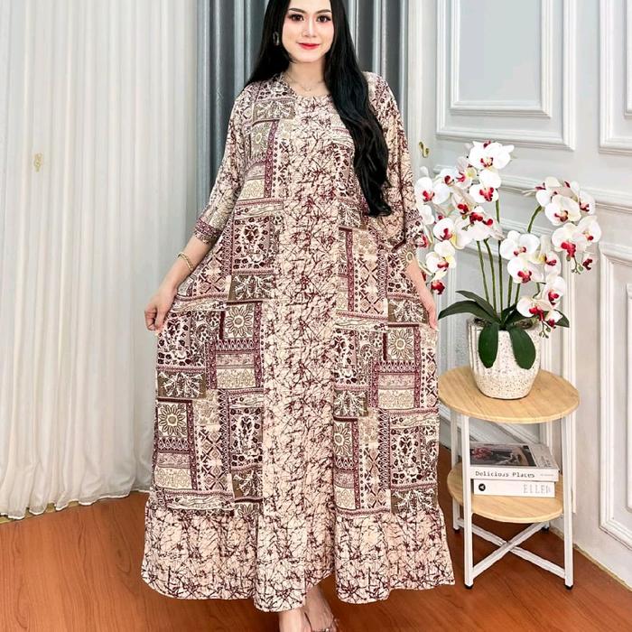Dress jumbo daster murah Frozen Ld 130 Resleting Busui