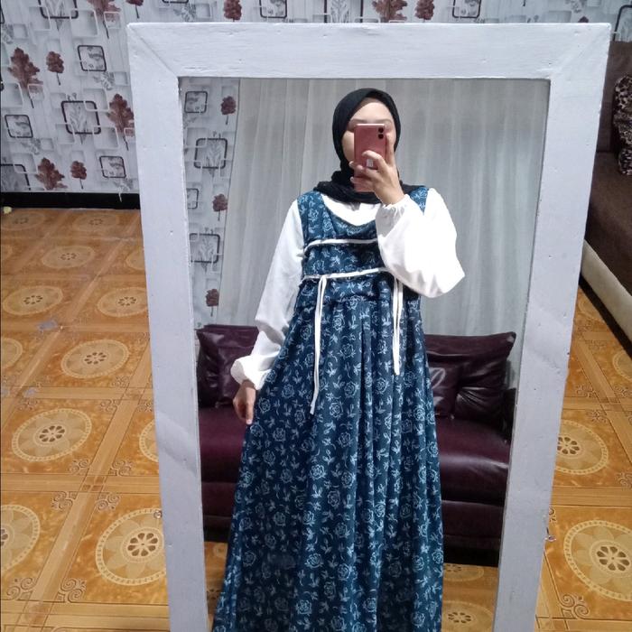 Gamis Model Rompi warna biru muda & Navy
