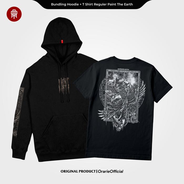 ORARIE Bundling Hoodie + T-Shirt Reguler Paint The Earth Hoodie Premium High Quallity Unisex