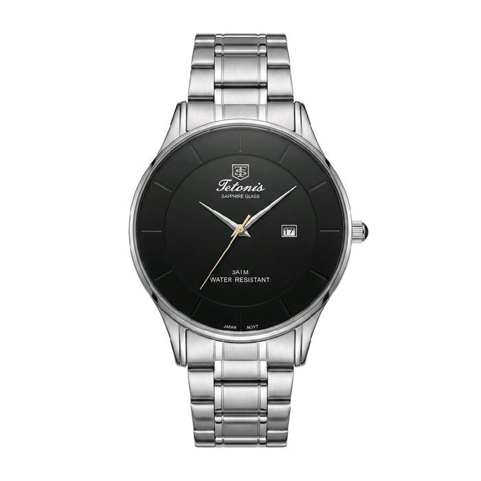 Jam Tangan Tetonis 6606 Silver Dasar Hitam Cowok Original