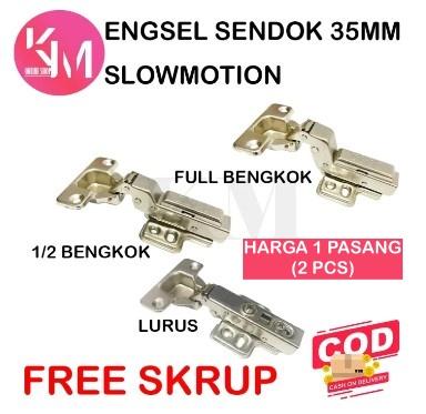 Engsel sendok slowmotion / engsel hidrolik Klip on 35 mm Full Bengkok FREE SKRUP