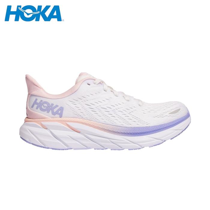 ￼Sepatu Lari Wanita Hoka Clifton 8 Women's White Purple