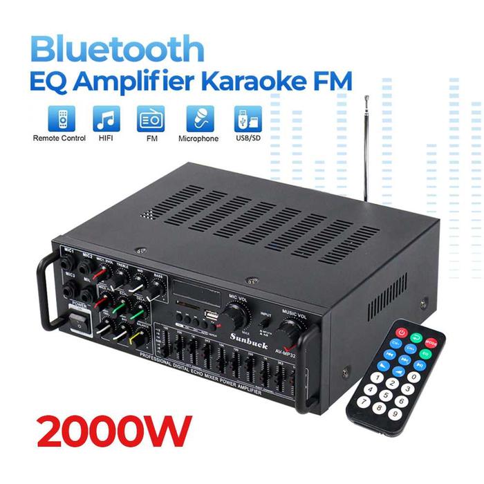AMPLI Audio Amplifier Bluetooth EQ Karaoke FM Radio 2000W AV-MP326BT DILENGKAPI 4 Colokan Mikrofon F