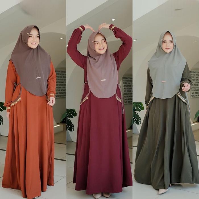 Qirani Series Gamis Syari Set Hijab Bahan Crinkle Airflow Size M-L-XL-XXL Busui Freandly Simple Eleg