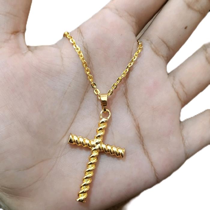 kalung salib plintir warna kuning mas24