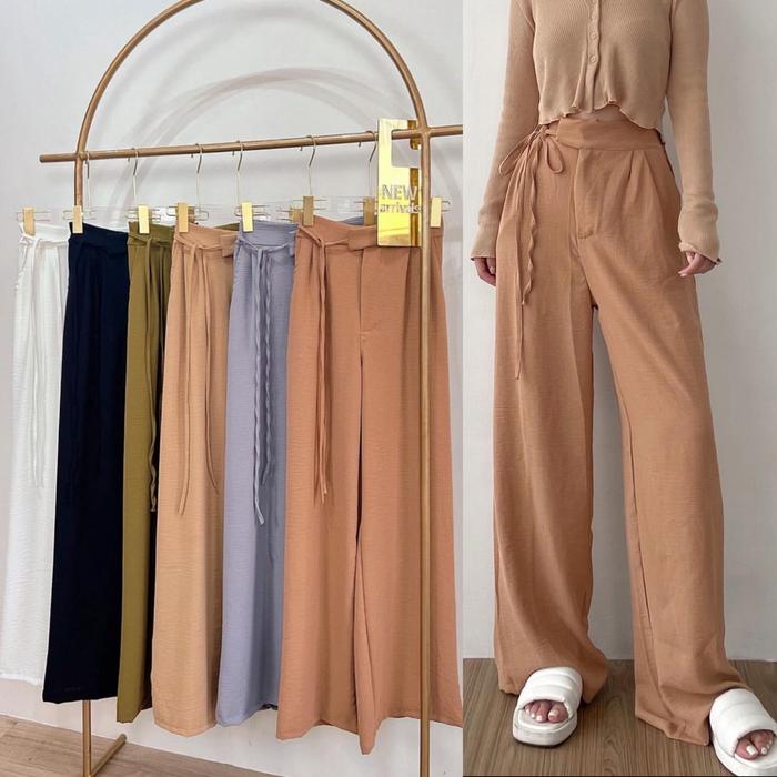 Trivela - Zoey Crinkle Pants / Aera Crinkle Pants / Janelle Pants / Celana Kulot Highwaist Crinkle L