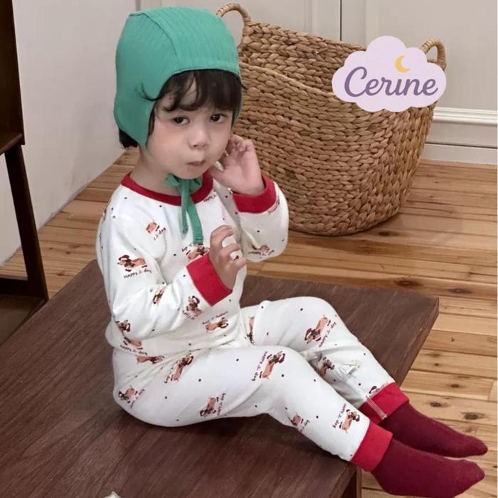 Baju Tidur Piyama Pajamas Anak motif Anjing Doggy Hampers Kado Natal Christmas