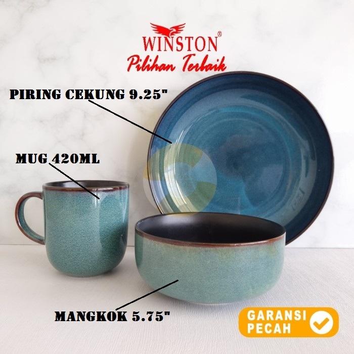 WINSTON 3pcs Paket Piring Mangkok Mug GLASIR SERIES | Paket Hemat 3pc