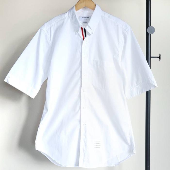 Thom Browne RWB short sleeve shirt in white