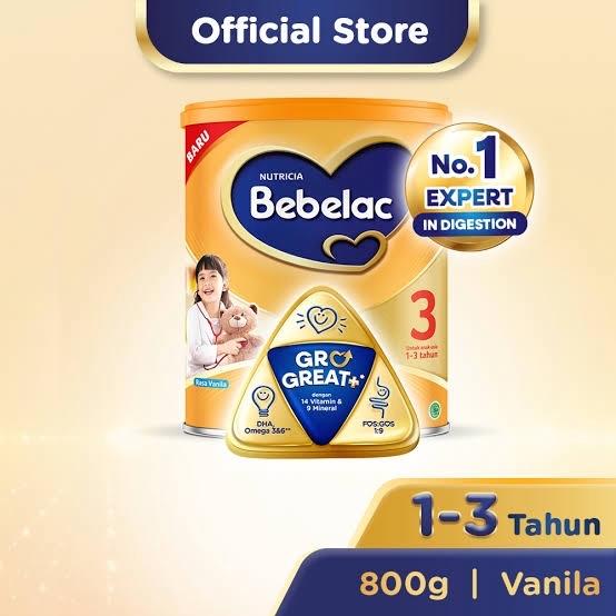 Bebelac 3 Madu/Vanila GroGreat+Susu pertumbuhan 800Gr