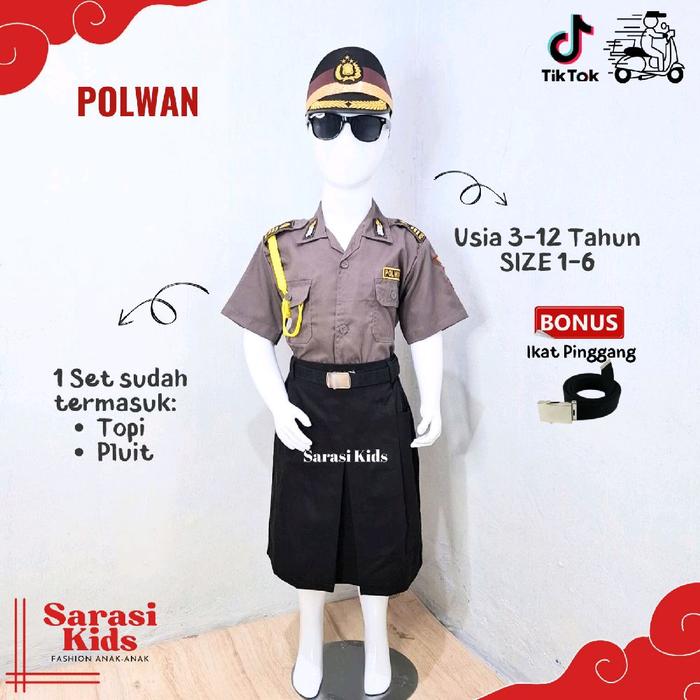 Baju polisi polwan anak kostum polwan seragam polwan anak setelan polwan anak  baju karnaval anak pa