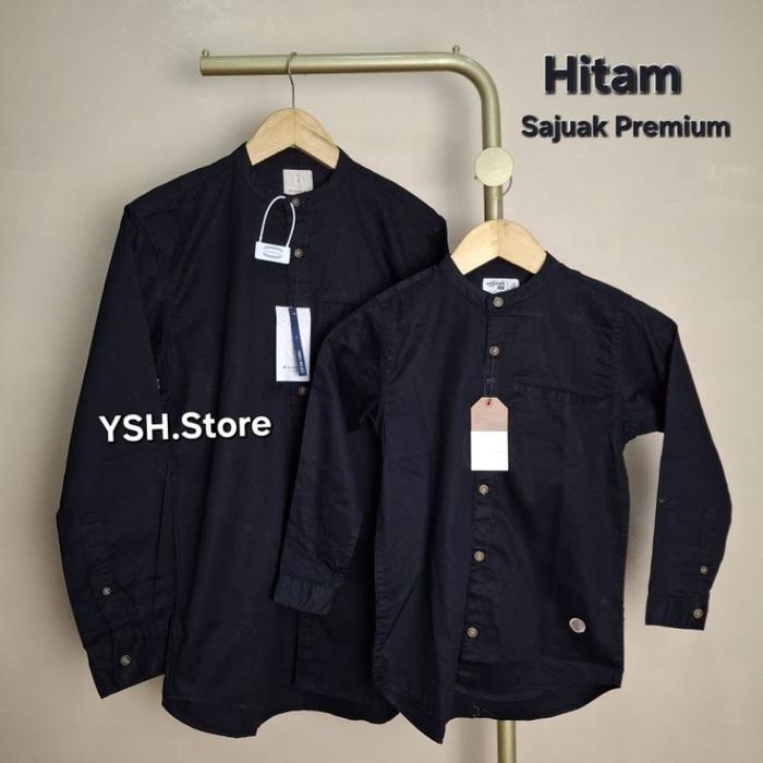 HITAM PEKAT SAJUAK PREMIUM BAJU KEMEJA KOKO KEMKO COUPLE PASANGAN AYAH ANAK LENGAN PANJANG PENDEK KA