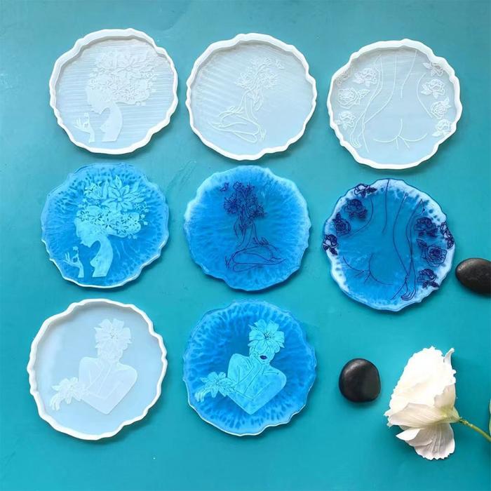4 Pcs Tray Molds DIY Resin Coaster Molds Silicone Resin Tray Molds