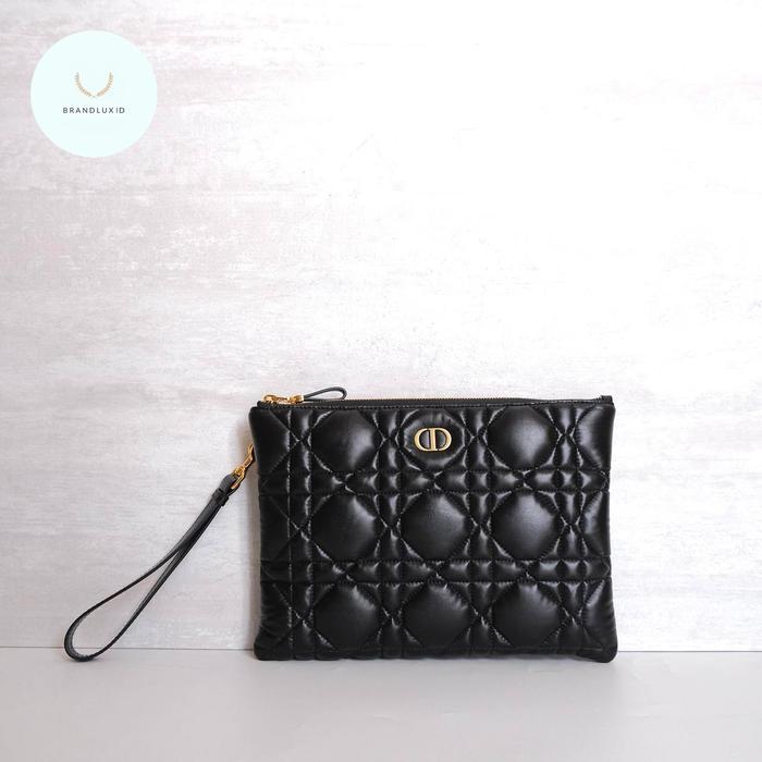 Dior Caro Pochette / Pouch / Clutch GHW in Warm Taupe & Black