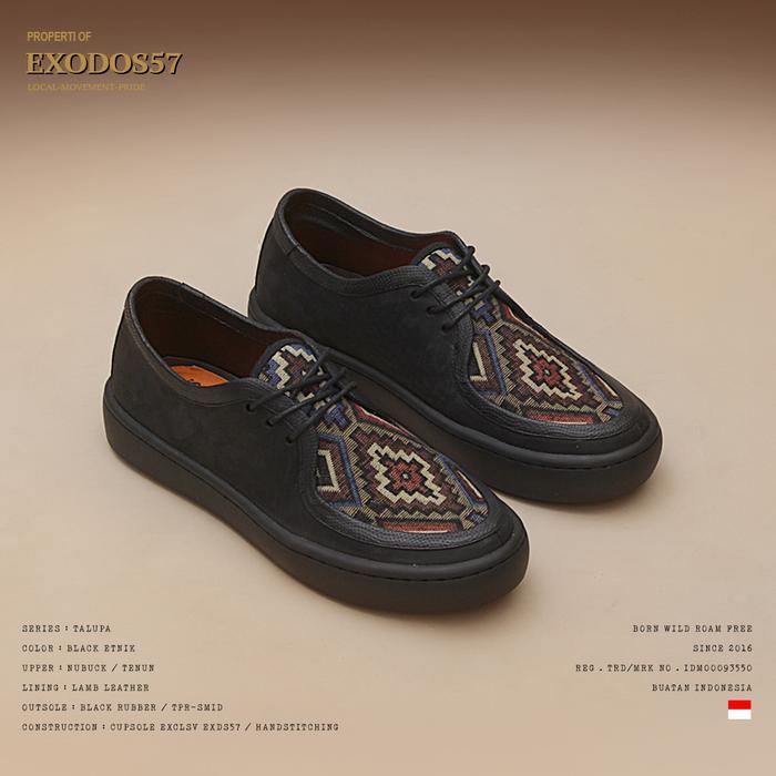 NEW Sepatu Sneakers Kulit Pria Exodos57 Talupa Black Etnik