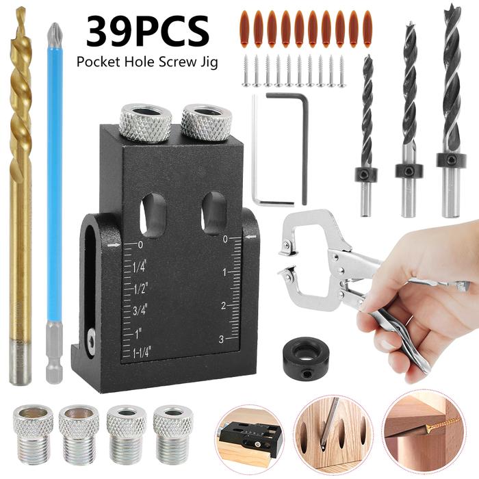 Pocket Hole Jig,Two Hole Wood Jig System Kit with Drill Guide and