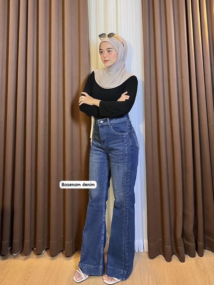 New Celana Jeans Cutbray Model Flare Tulang Jeans Wanita Retro Vintage Highwaist Jeans Celana Cutbra