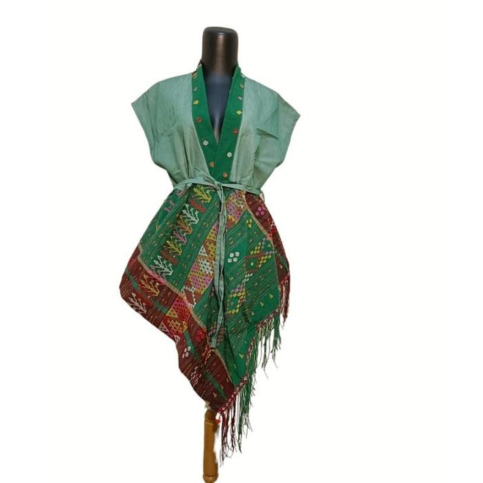 dress wanita etnik tenun ulos serong - Hijau
