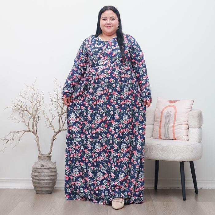 Gamis rayon jumbo LD 130 motif bunga | dress kasual bahan katun rayon busui jumbo muat bb 100kilo