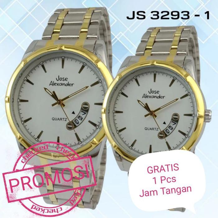 Jam Tangan Rantai Pria, Wanita /Couple. Kombinasi Gold, Mesin Tanggal, JOSE ALEXANDER.