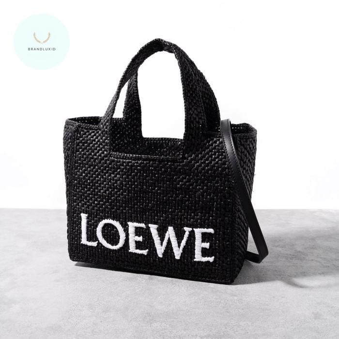 LOEWE SMALL LOEWE FONT TOTE BAG IN RAFFIA
