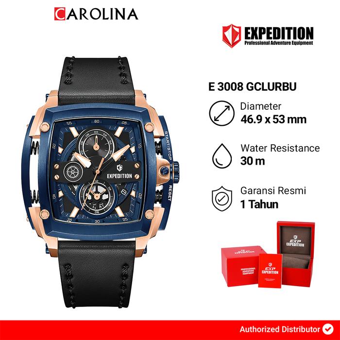 Jam Tangan Pria S Expedition Chronograph E 3008 GCLURBU Blue Dial Black Leather Strap