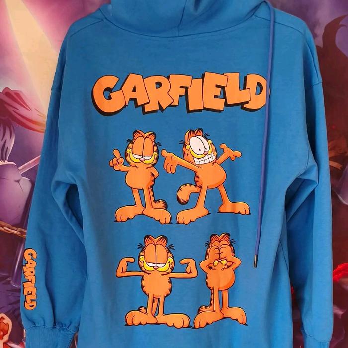 Garfield by Recoil Multi-Pose Graphic Blue Official Hoodie Atasan Luaran Jaket Jacket Kartun Cartoon